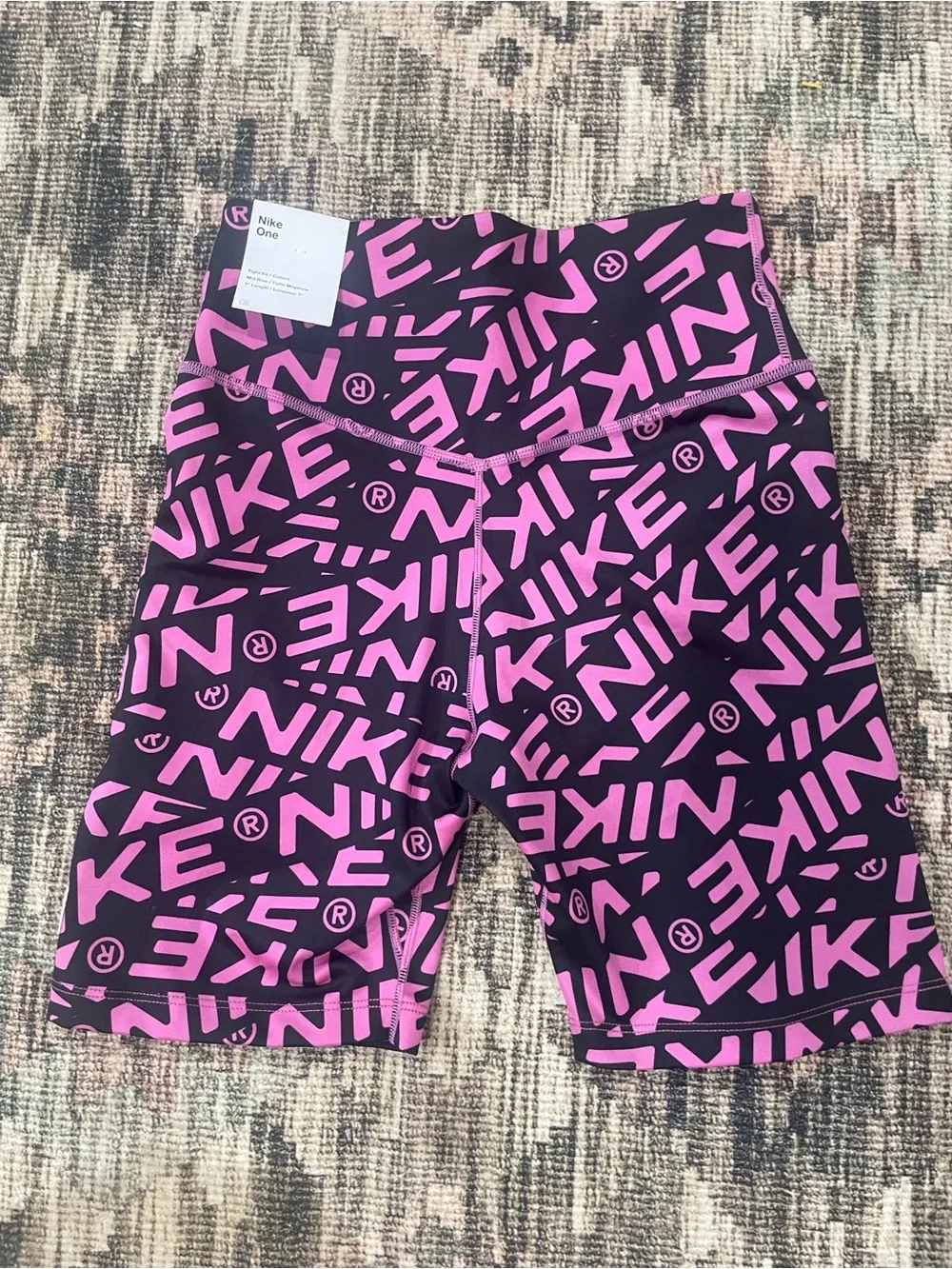 Nike Black Bike Shorts with Pink Allover Logo Print